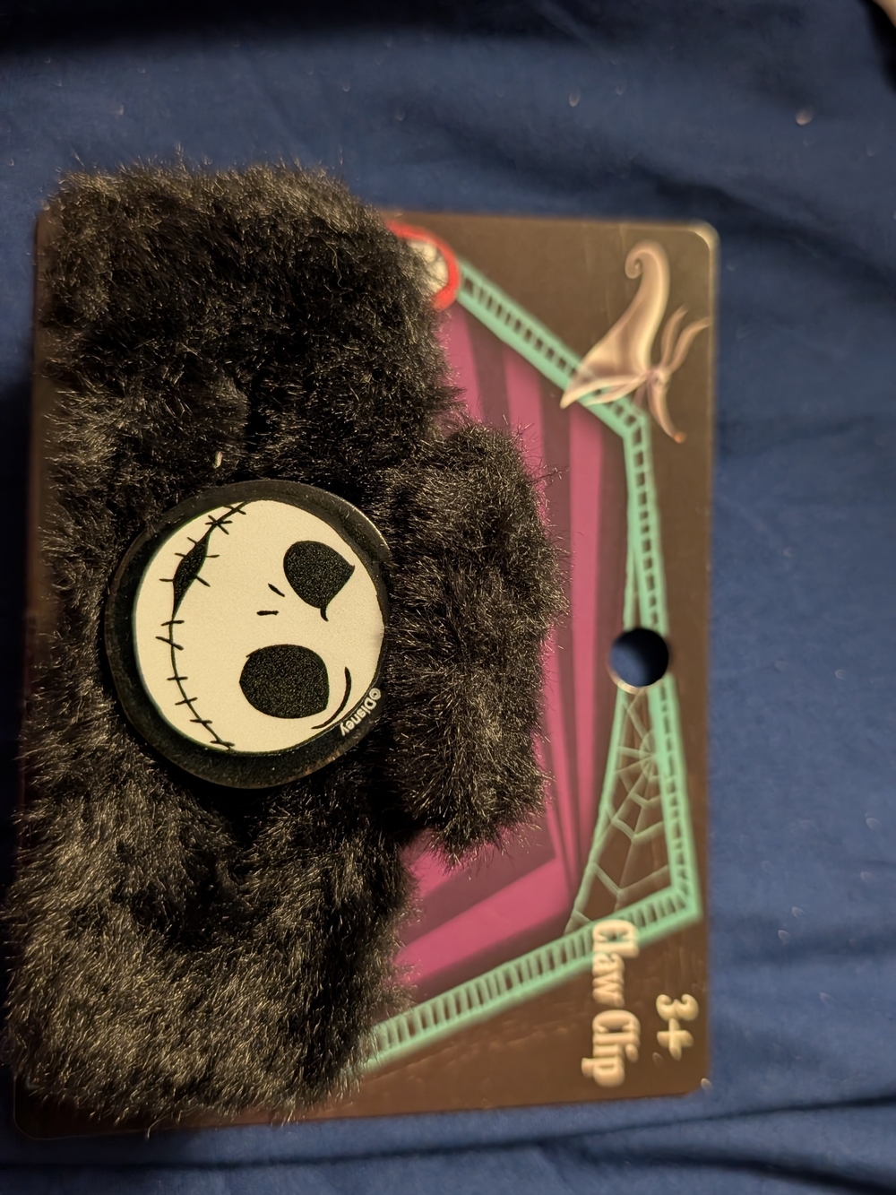 Disney Black Fuzzy Headband with Jack Skellington Patch